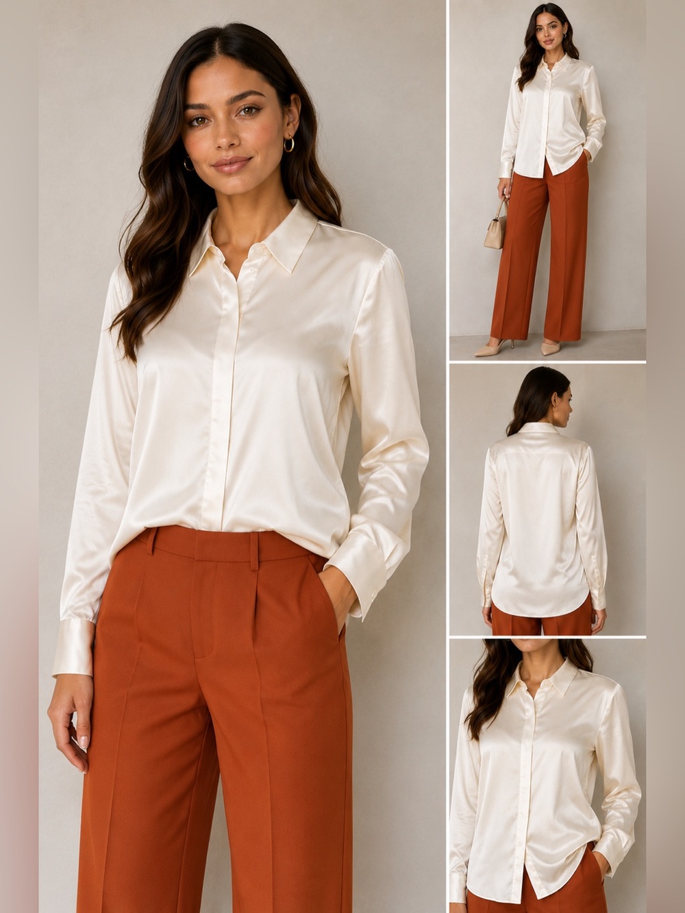 LILYSILK 100% Mulberry Silk Ivory Hidden Placket Button-Up Blouse Women’s Small